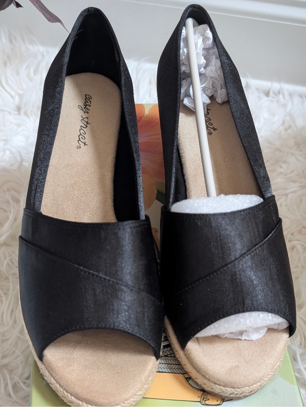 Easy Street Jasper Women's Black Thai Silk Wedge Shoes Size 10W